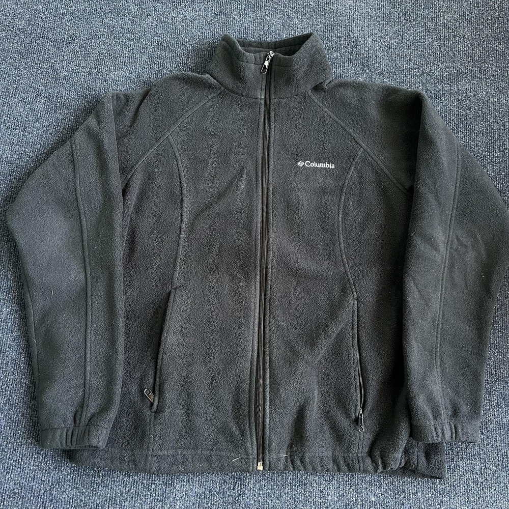 Columbia Jacket Mens XL Black Fleece Full Zip Stand Collar Outdoor Hiking